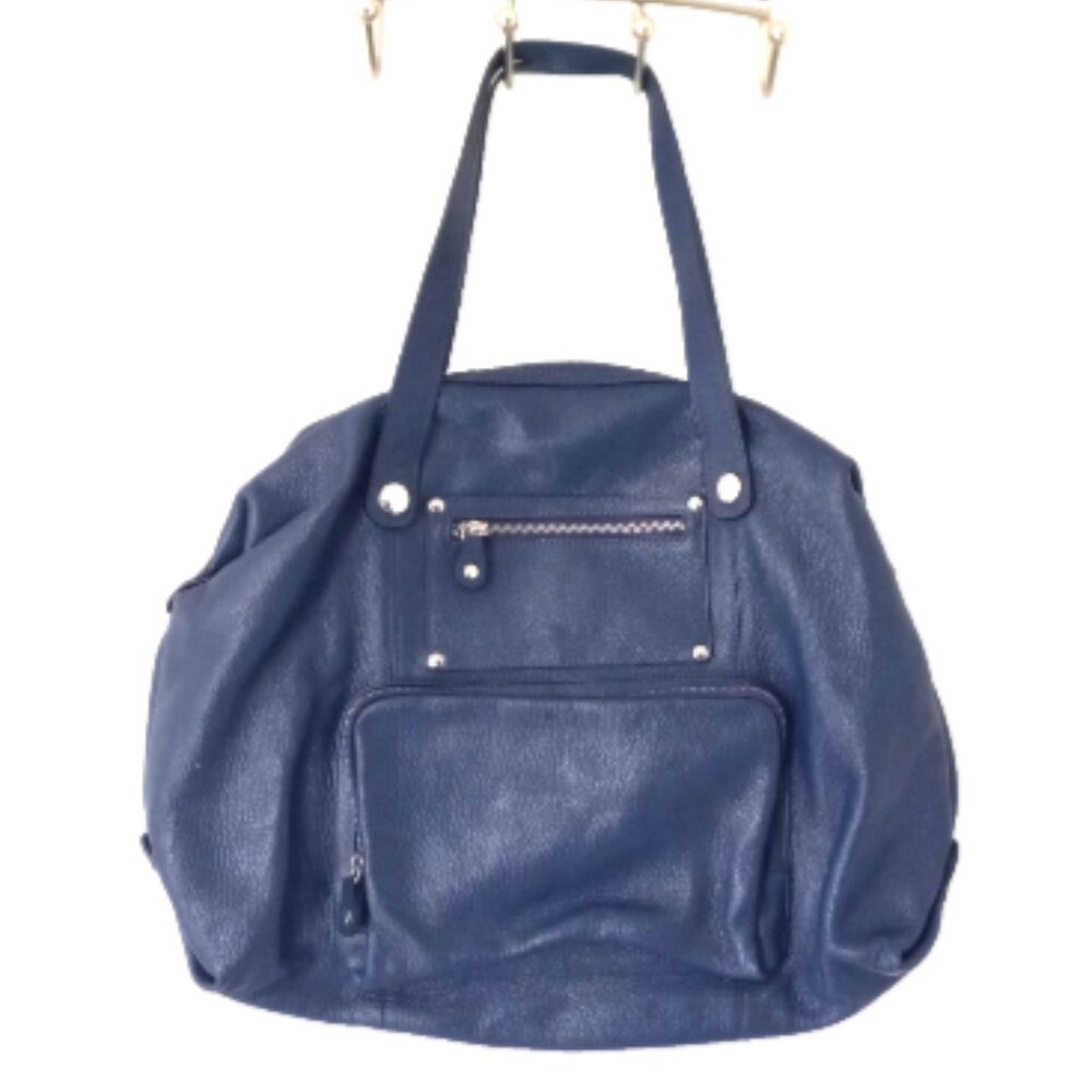 Bosca Blue Pebbled Leather Weekender Travel Tote Made in Italy Large Bag - Picture 2 of 14